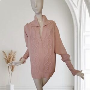 Casual cable-knit sweater in powder pink, 100% cotton, size 2X